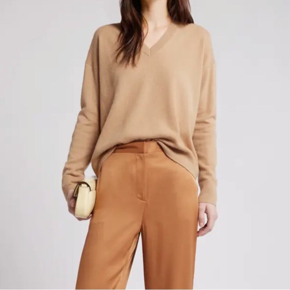 Nordstrom 100% Cashmere Sweater Long Sleeve V Neck Brown Size XL